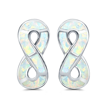 Stud Earrings Lab Created White Opal 925 Sterling Silver (17mm)